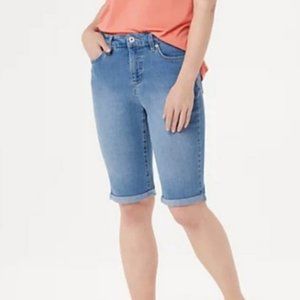 LOGO by Lori Goldstein 5-Pocket Denim Bermuda Shorts with Rolled Cuff 10954